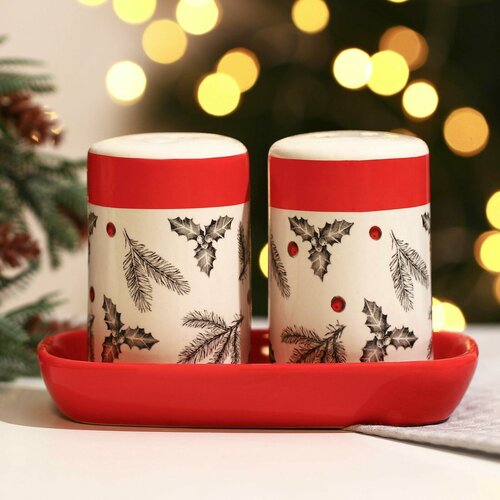 Набор для специй керамический «Рождественский», 12х6.5х7 см, цвет белый