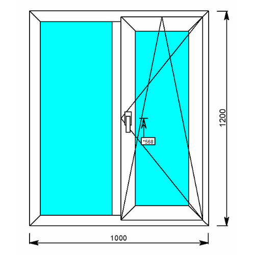 Окно пластиковое 1,2х1,0м, поворотно-откидное без сетки