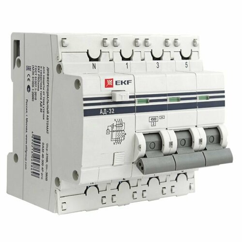 EKF Дифференциальный автомат АД-32 3P+N 40А/300мА 4,5кА PROxima DA32-40-300-4P-pro