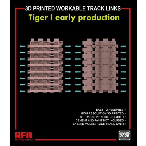 RM-2029 3D printed Workable track links for Tiger I early