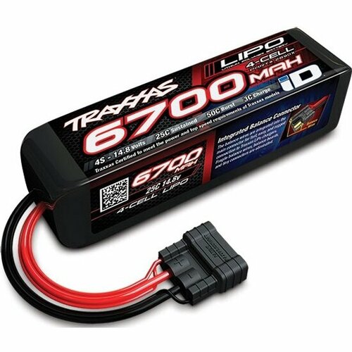 Аккумулятор Traxxas Li-Po, 6700mAh 14.8v 4-Cell 25C LiPO Battery (iD Plug), TRA2890X запчасти для traxxas traxxas battery 1400mah 11 1v 3 cell 25c lipo battery id plug