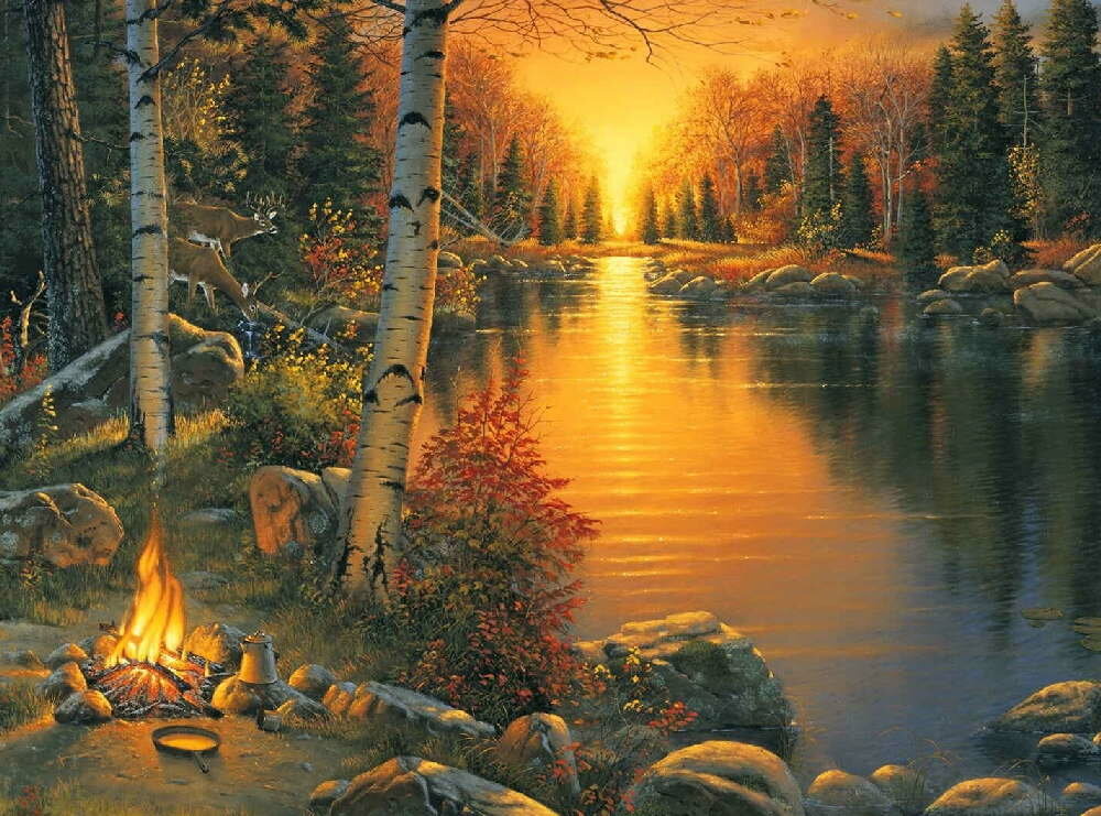 Алмазная картина 40х50 "Закат в лесу" с подрамником