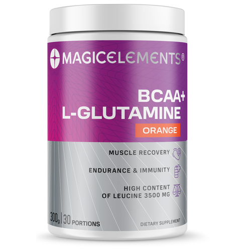 BCAA + L-Glutamine Magic Elements БЦАА + глютамин 300 гр. апельсин глютамин strimex l glutamine 300 гр