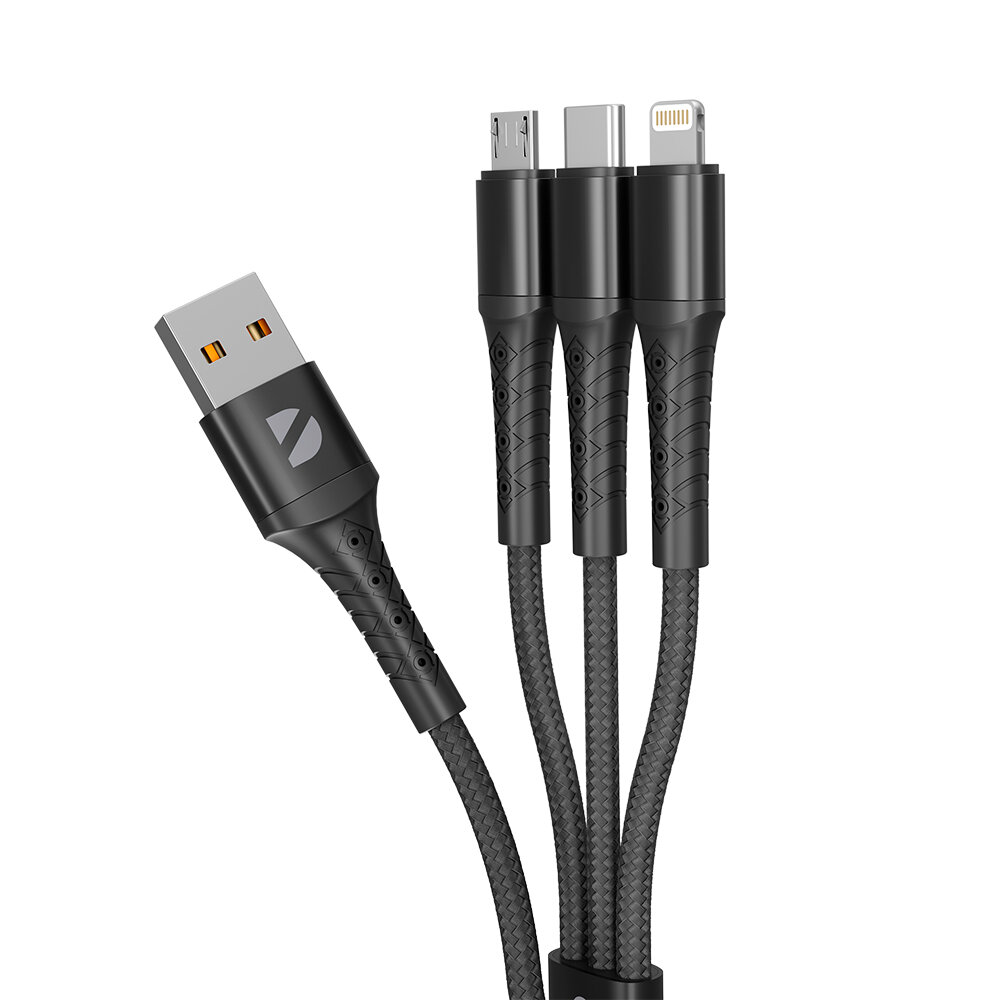 Дата-кабель Armor 3 в 1: micro-USB, Type-C, Ligthning, 1.2 м, черный, Deppa, Deppa 72514