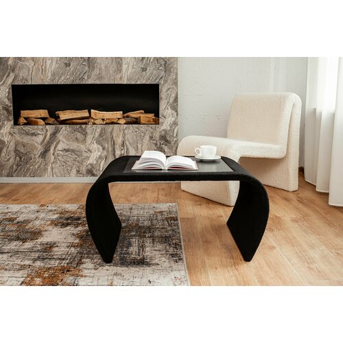 Дизайнерский журнальный стол Сигма. Основа дерево, обшит тканью, столешница из керамогранита. Черный