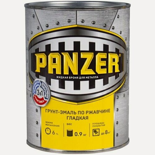 Изображение товара Грунт-эмаль по ржавчине Panzer , гладкая, полуглянцевая, 0,9 кг, серая