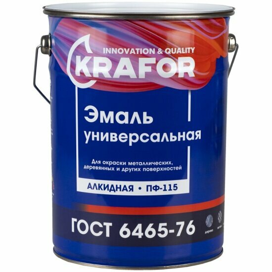 Эмаль ПФ-115 универсальная Krafor , алкидная, глянцевая, 6 кг, серая