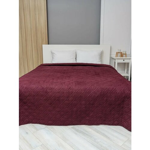 Покрывало замша ультрастеп 220х240 плетенка, бордо