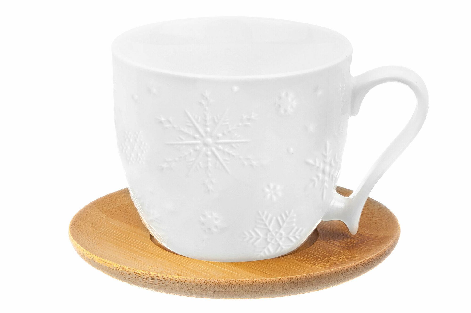 Чашка для капучино и кофе латте 250 мл Elan Gallery Снежинки, с деревянной подставкой