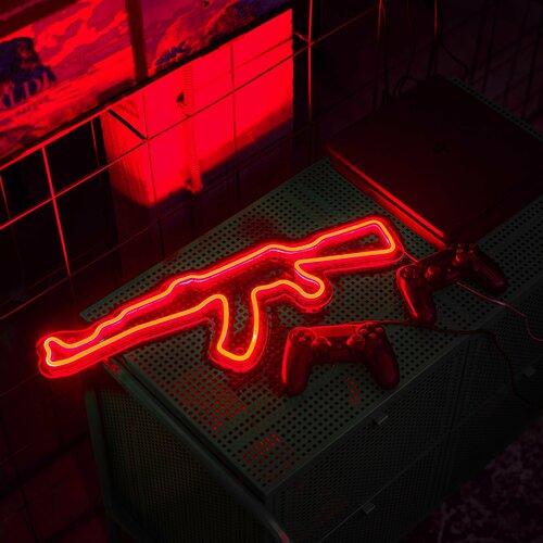 DIODENEON / Неоновая вывеска, светильник - мини АК-47 45х15 см.