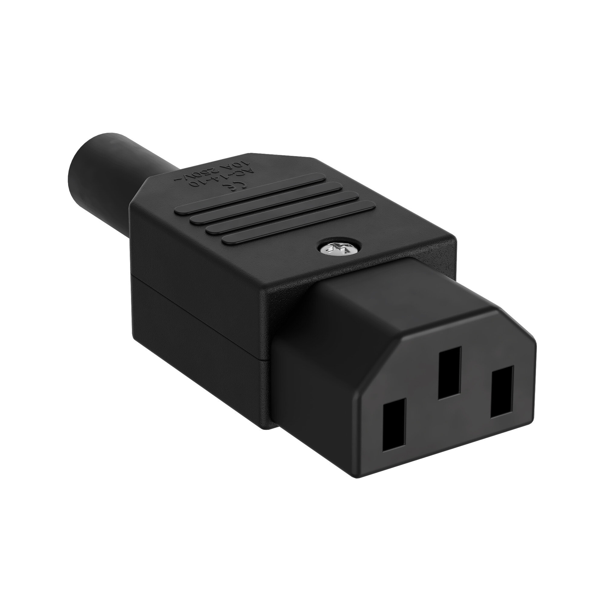 Разъем питания компьютерный IEC 320 C14 (3-Pin 250В, 10А) GSMIN RTS-03, на кабель (розетка) (Черный) — фото 1