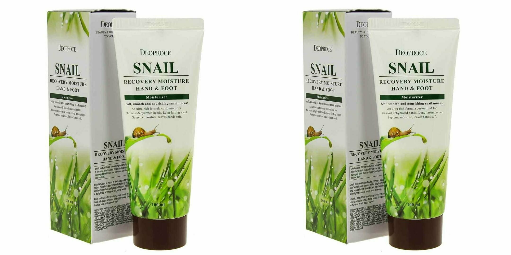 Deoproce Крем для рук и ног с муцином улитки Moisture hand & foot snail recovery, 100 мл, 2 шт.