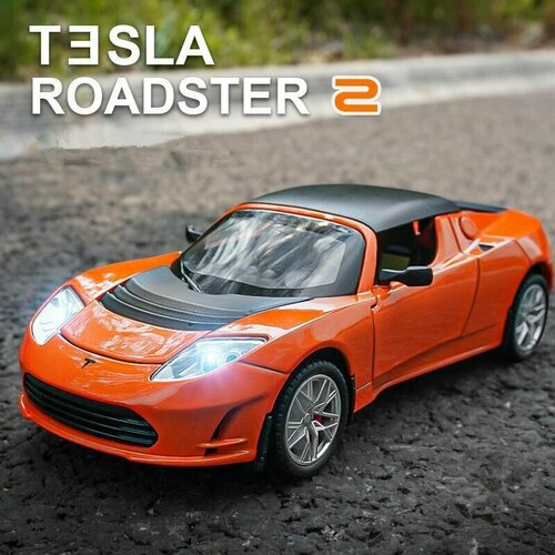 Машинка металлическая Tesla Roadster 1:24, Коллекционная модель машины для взрослых, Игрушечный автомобиль с звуковыми и световыми эффектами для детей