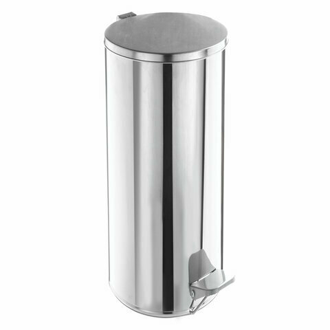фото Ведро для мусора с педалью, усиленное, титан, 30 литров, кольцо под мешок, нержавеющая сталь, хром (арт. 607728)