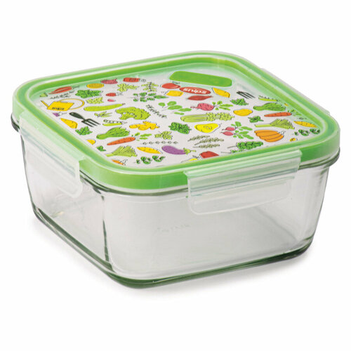 Контейнер квадратный SNIPS 1,4 л, 18х18х8,5 см, для СВЧ и заморозки, зеленый, стекло