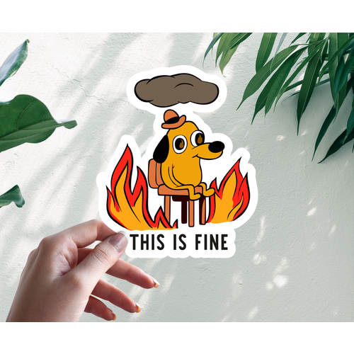 Наклейка Стикер This is fine on fire meme 20 см