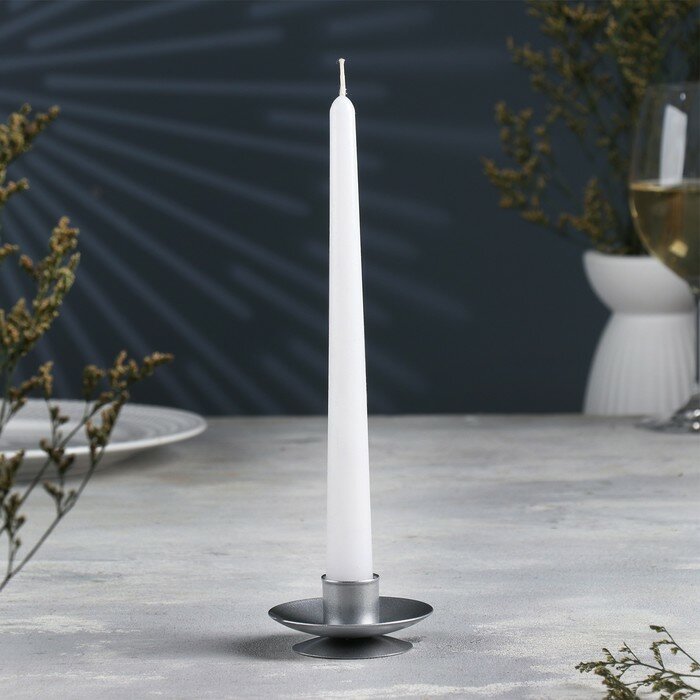 Подсвечник "Лотос 2H" металл на одну свечу, 7,5х2,5 см, серебро - фотография № 1