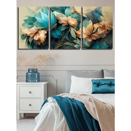 Картина на холсте LOFTime 3шт 70х50 цветы 3D СИН оранж К-409-5070