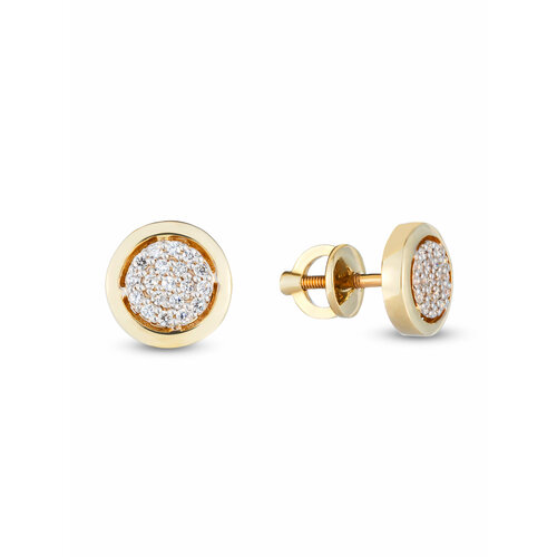 Серьги пусеты Гатамов, желтое золото, 585 проба, родирование, бриллиант, размер 9 мм, , желтый