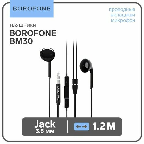 Наушники Borofone BM30, вкладыши, микрофон, Jack 3.5 мм, кабель 1.2 м, чёрные наушники borofone bm30 pro lightning white