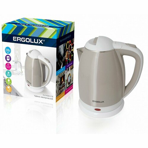 ERGOLUX ELX-KS02-C18 бежево-белый чайник нерж стальпластик 18л 160-250В 1500-2300Вт цена за 1 шт 198300₽