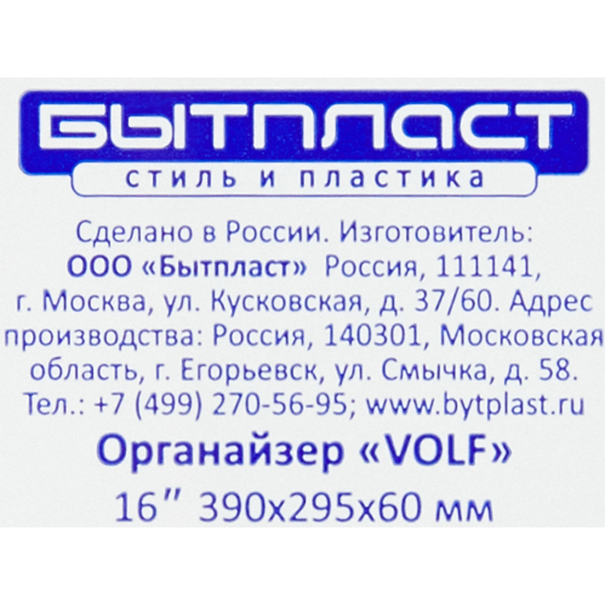 Органайзер для хранения Бытпласт Volf 16 390х295х60 мм, пластик