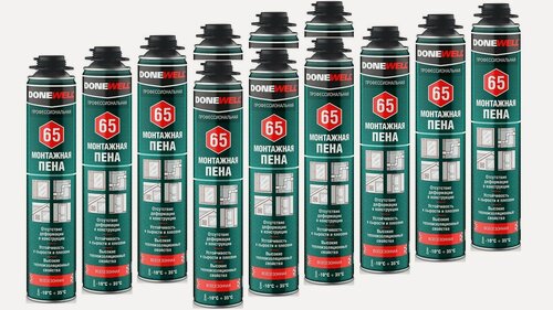 Изображение товара Комплект из 12 штук пена монтажная профессиональная всесезонная DONEWELL 45 1000 мл