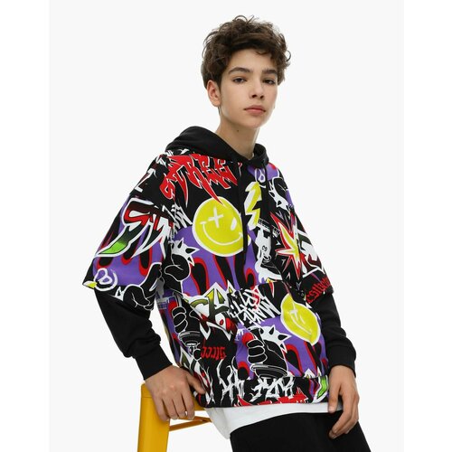 фото Худи gloria jeans, размер 6-8л/122-128, черный, мультиколор