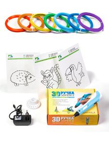3D ручка 3DPEN-2 с подарочным набором пластика 70 метров и трафаретами для 3д рисования, голубая