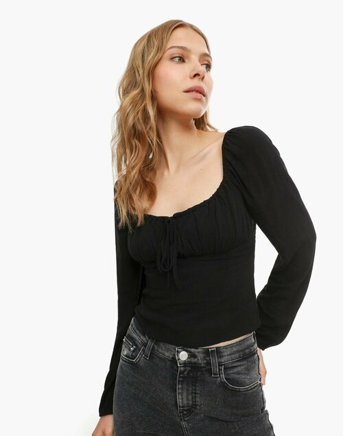 Блуза  Gloria Jeans, прилегающий силуэт, размер S, черный