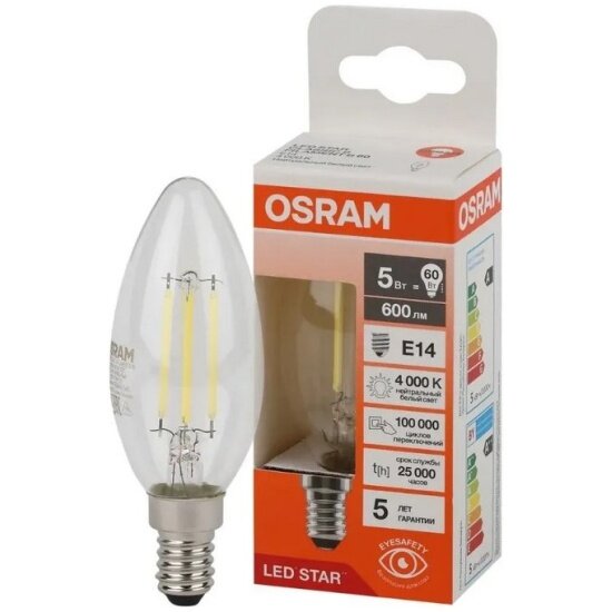 Светодиодная лампа Ledvance-osram Osram LED STAR CL B60 5W/840 220-240V FIL CL E14 600lm