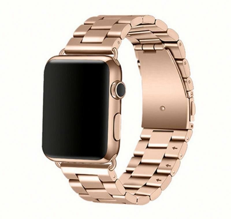 Ремешок металлический из нержавеющей стали для умных смарт часов Apple Watch 42/44/45 mm series 3 / 4 / 5 / 6 / 7 / 8 SE блочный, Золотой