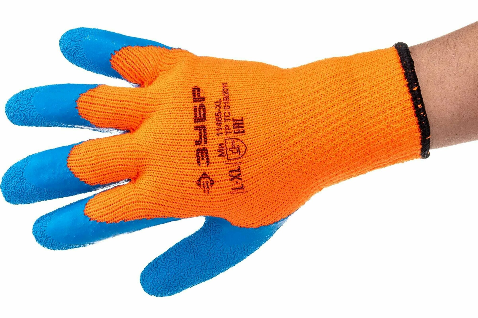 Перчатки утепленные акриловые Зубр , латексное покрытие, сигнальный цвет (пара) - фото №7