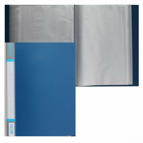 Папка 100 файлов 0,80мм пластиковая deVente синяя с карманом арт.3107402. Количество в наборе 2 шт.