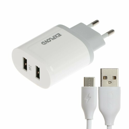 Сетевое зарядное устройство EX-Z-1435, 2 USB, 2.4 А, кабель Type-C, белое