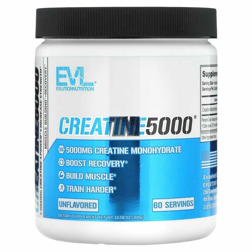 Креатин моногидрат EVLution Nutrition, CREATINE5000, без вкусовых добавок, 300 г