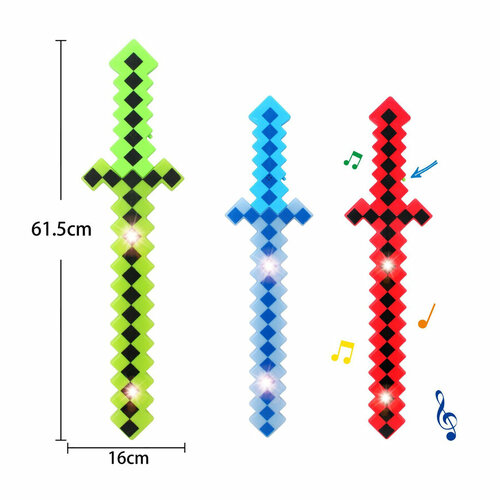 Меч пиксельный Майнкрафт / интерактивный / звук+свет, 61см, 3 вида в ассортименте меч пиксельный оружие майнкрафт minecraft 61 см свет звук в ассортименте