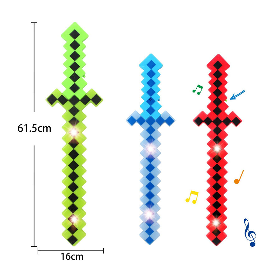 Меч пиксельный Майнкрафт / интерактивный / звук+свет, 61см, 3 вида в ассортименте
