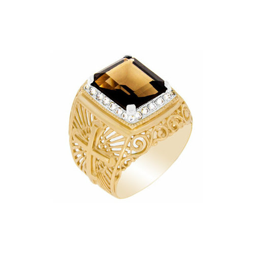 фото Кольцо маршал, красное золото, 585 проба, фианит, аметист, размер 20