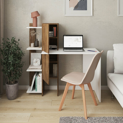 Письменный стол для школьника ALEROBOSS Smart 8 с полками и ящиками. Цвет: белый, дуб Стирлинг