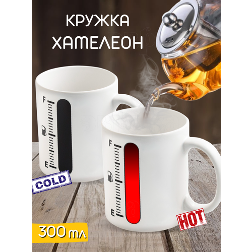 фото Кружка хамелеон полный бак 300 мл, белая, чашка для чая, меняет цвет, рисунок, с приколом, мужская, подарочная эврика подарки и удивительные вещи