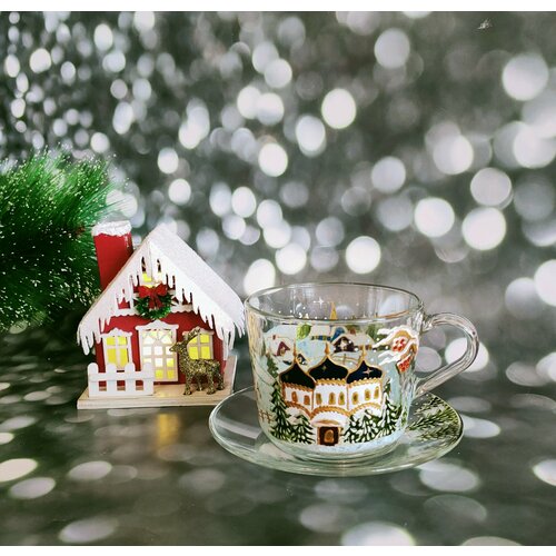 Кружка авторская, чашка с блюдцем с витражной росписью 