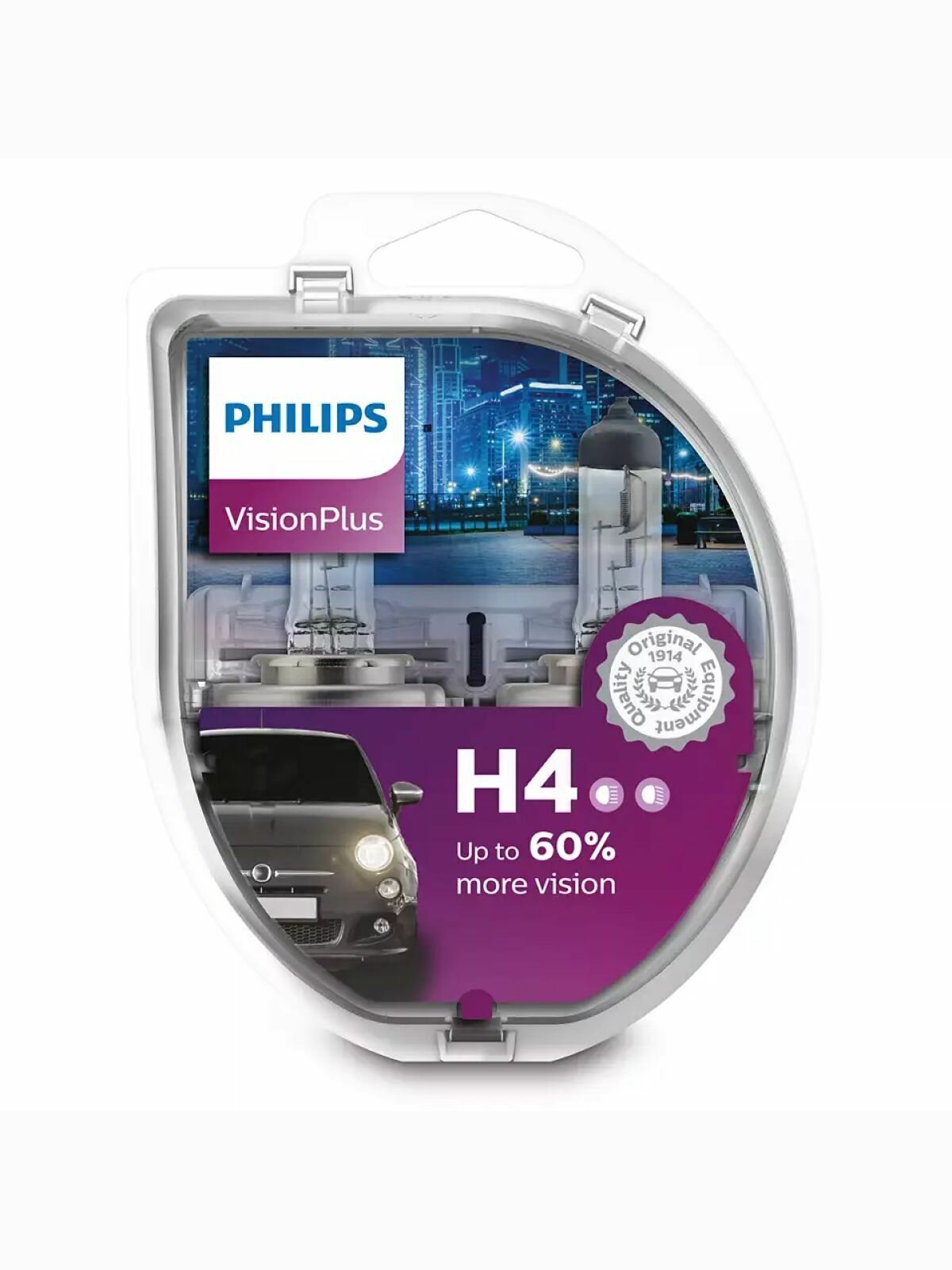 Лампа автомобильная галогенная H4 PHILIPS VisionPlus + 60% света, 12 В, 60/55 Вт, 12342VPS2 2 шт