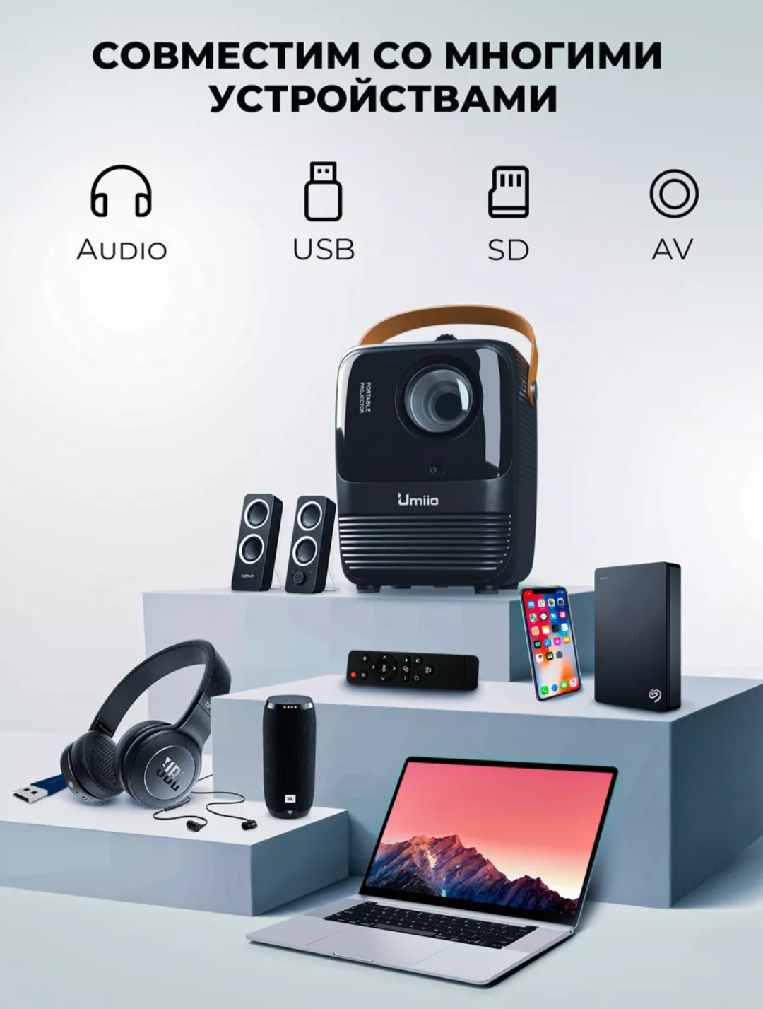 Домашний проектор FULL HD с системой 5G Android и поддержкой Wi-Fi / Домашний проектор Smart Tv / Видеопроектор для офиса и дома — фото 11