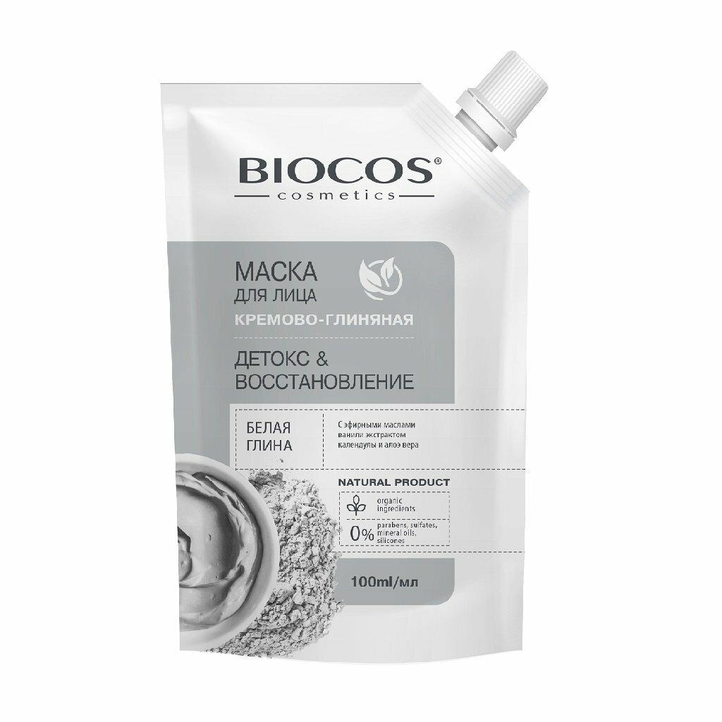 Крем Biocos маска д/лица на основе белой глины Детокс и Восстановление 100л