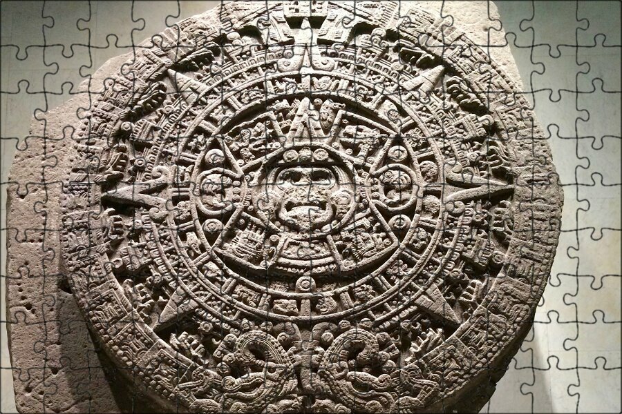 Магнитный пазл "Ацтекский календарь, ацтеков, музей" на холодильник 27 x 18 см.