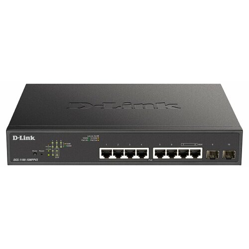 Коммутатор D-Link EasySmart DGS-1100-10MPPV2/A3A /PoE 242Вт./Управляемый Layer 2 коммутатор d link dgs 1100 10mpv2 a3a 8g управляемый