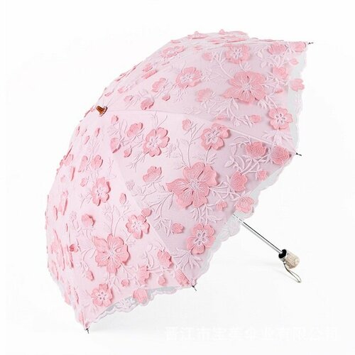 Зонт механика, 2 сложения, купол 84 см, 8 спиц, чехол в комплекте, для женщин, розовый
