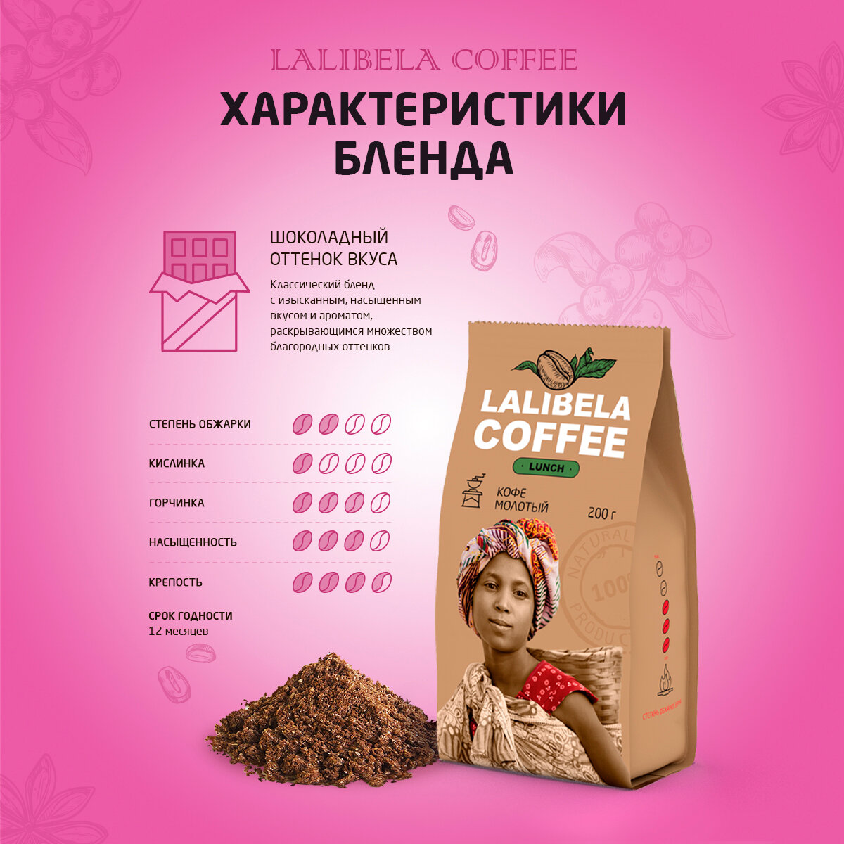 Подарочный набор кофе молотый 1 кг LALIBELA COFFEE Classic, Arabica, Rich Aroma, Di Milano, Lunch 5 шт. по 200 г — фото 1