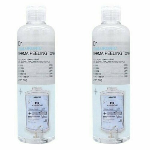 Тонер для лица Lebelage, Dr. Hyaluronic Derma Peeling Toner, увлажняющий, с гиалуроновой кислотой, 310 мл, 2 уп тонеры для лица lebelage тонер для лица с гиалуроновой кислотой dr derma skin hyaluronic